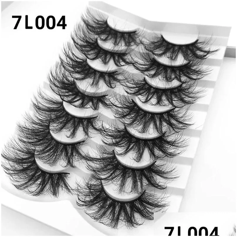 False Eyelashes 25Mm Faux Mink Lashes 7 Pairs Bk Fluffy Dramatic Long Thick Volume Fake Eye Wholesale Pack Drop Delivery Otmlw