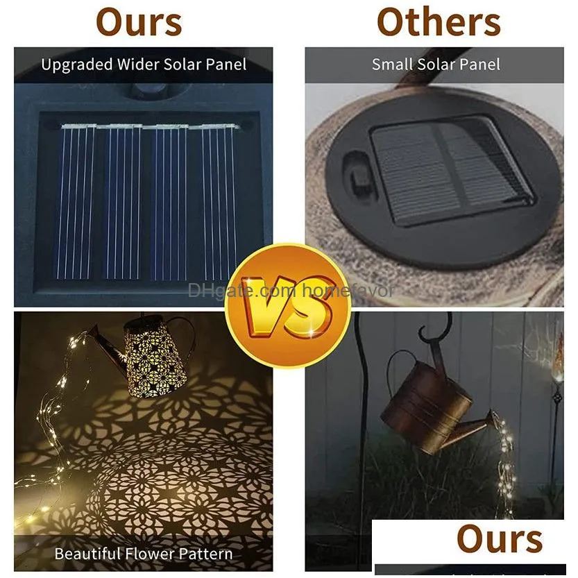 solar powered sprinkles fairy light trapezoid waterproof hollow lamp wrought iron shower lights for patio yard house decor 220429