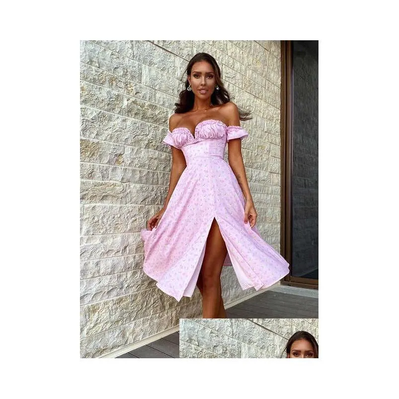a line summer midi dress elegant puff sleeve off shoulder vacation rave outfits