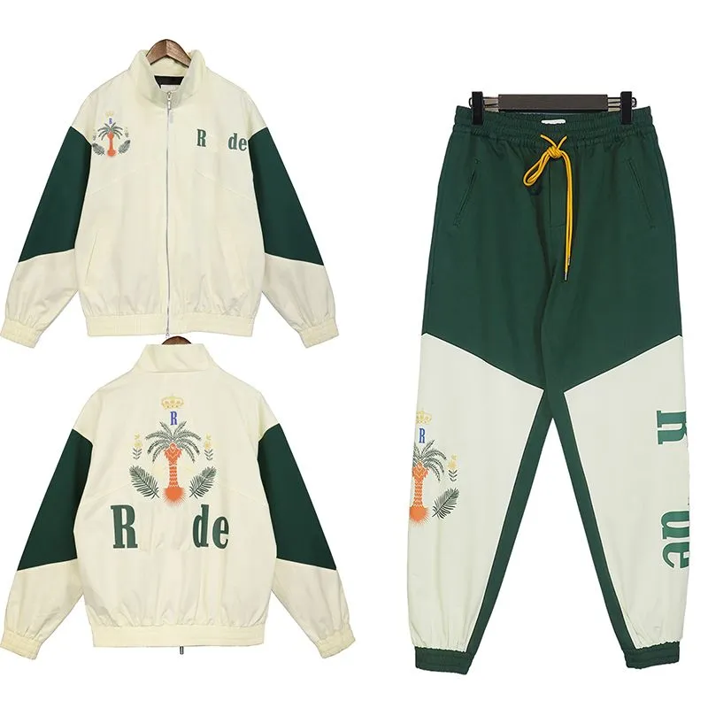 Men`s Tracksuits Rhude mens tracksuits y2k sports suit designer jacket pants suit stitching color pair women`s street casual fashion suit