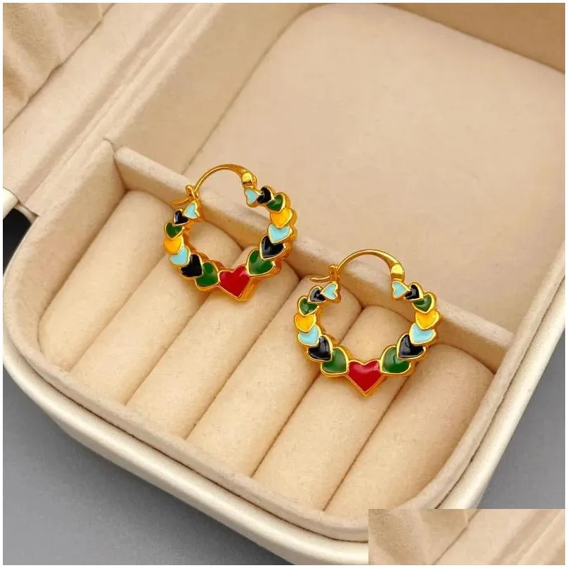 Stud 2024 Earrings European And American Retro Color Enamel Heart-Shaped Ear Clip Womens Earring Drop Delivery Jewelry Otm9G