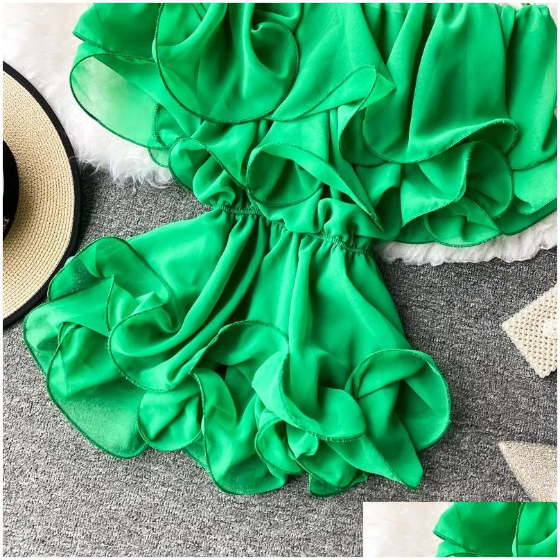 women`s tops knits summer new female slash neck butterfly sleeve ruffles chiffon shirts women elegant waist blouses chic shirt 2022