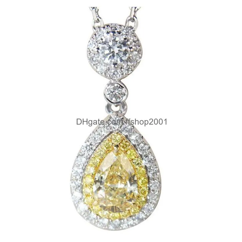 super deal luxury jewelry 925 sterling silver yellow topaz cz diamond water drop pendant pear cut zircon women clavicle necklace gift