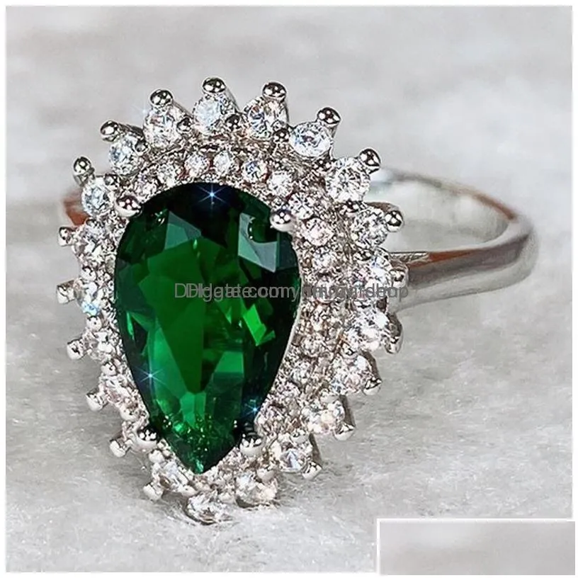 band rings womens finger rings for party bright green pear-shaped crystal noble ring drop delivery jewelry ring dhgarden otfwl