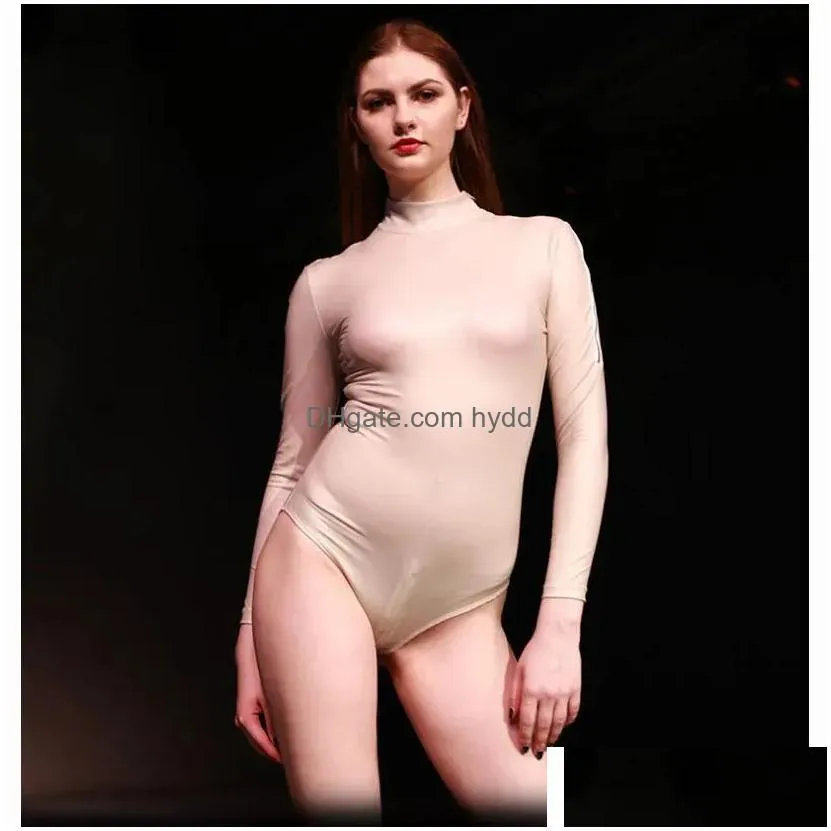 Two-Piece Suits Appeal Women Long Sleeve Latex Catsuit Zipper Open Crotch Bodysuit Pole Dance Club Bodystocking Beachwear Erotic Ted Dhy1S