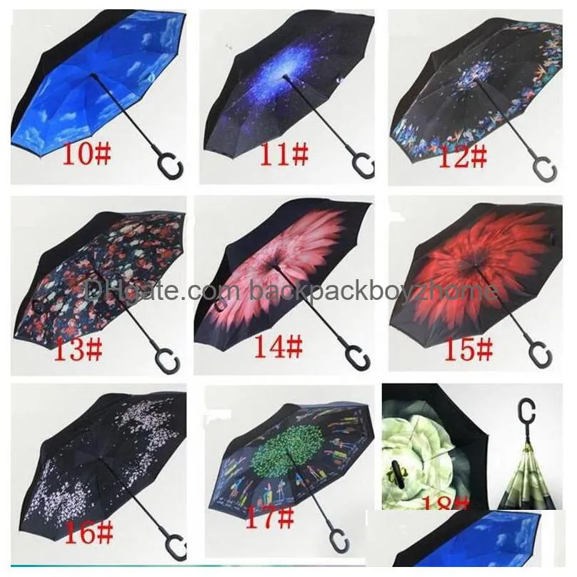 Umbrellas Newreverse Windproof Reverse Layer Inverted Umbrella Inside Out Stand Sea Drop Delivery Home Garden Household Sundries Dh3Gb