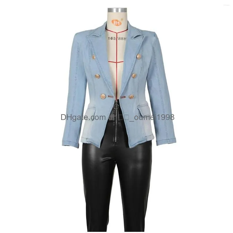Women`S Suits & Blazers Womens Echoine Hight Quality Elegant Fashion Blue Denim Blazer Jacket Women Streetwear Long Sleeve Double Bre Otgk7