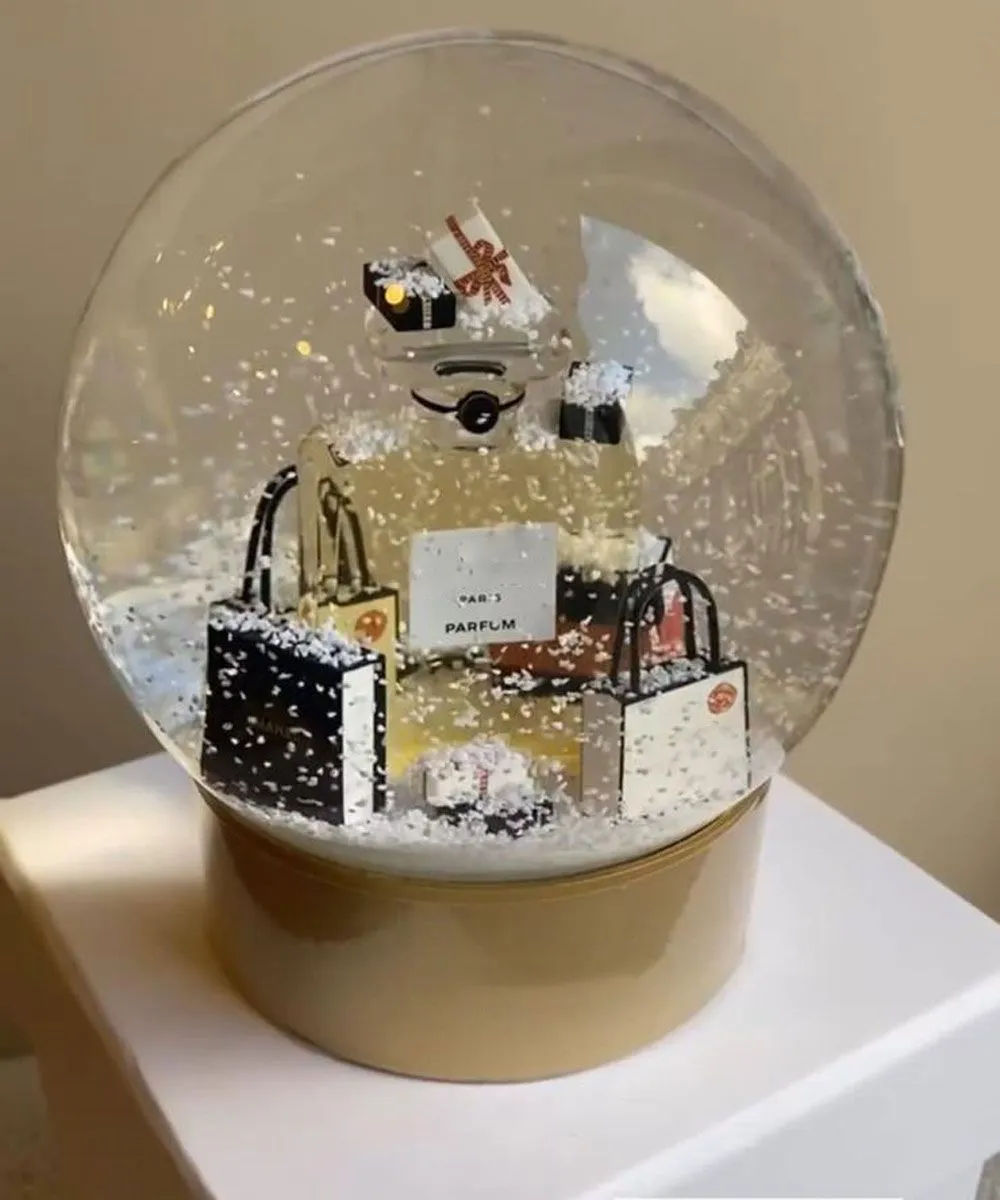 2022 Edition C Classics Golden Christmas Snow Globe With Perfume Bottle Inside Crystal Ball for Special Birthday Novelty VIP Gift