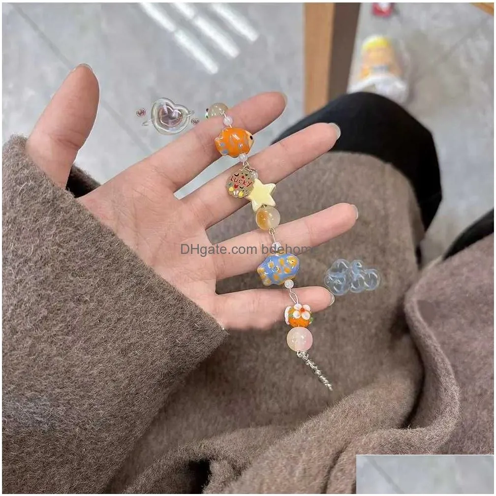 Chain Resin Bead Lucky Fish Bracelet  Glass Fashion Design Coconut Tree Korean Jewelry Accessories Gift Q240401 Drop Delivery Dh3T4