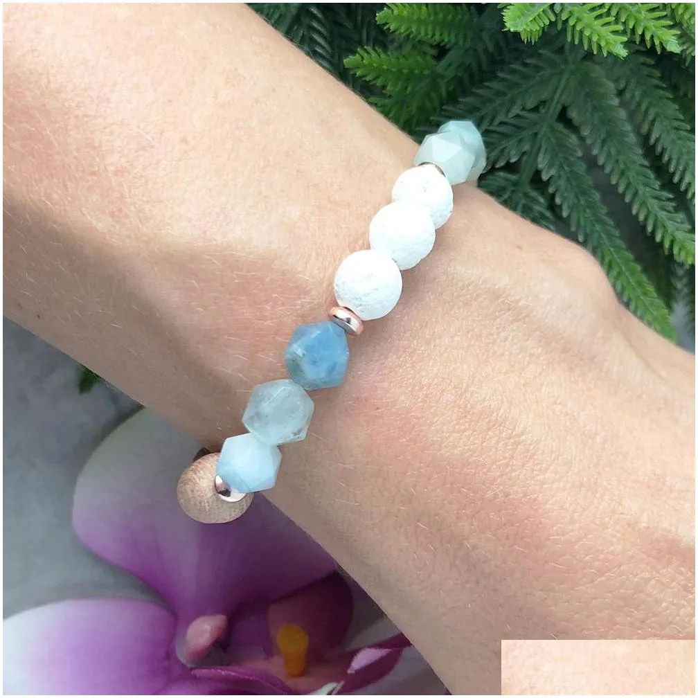 Mg1055 Blue Aquamarine Diffuser Bracelet Healing Crystals And Stones Essential Oil Jewelry Lava Bead Gemstone Mala Yoga Drop Delivery Dhapg