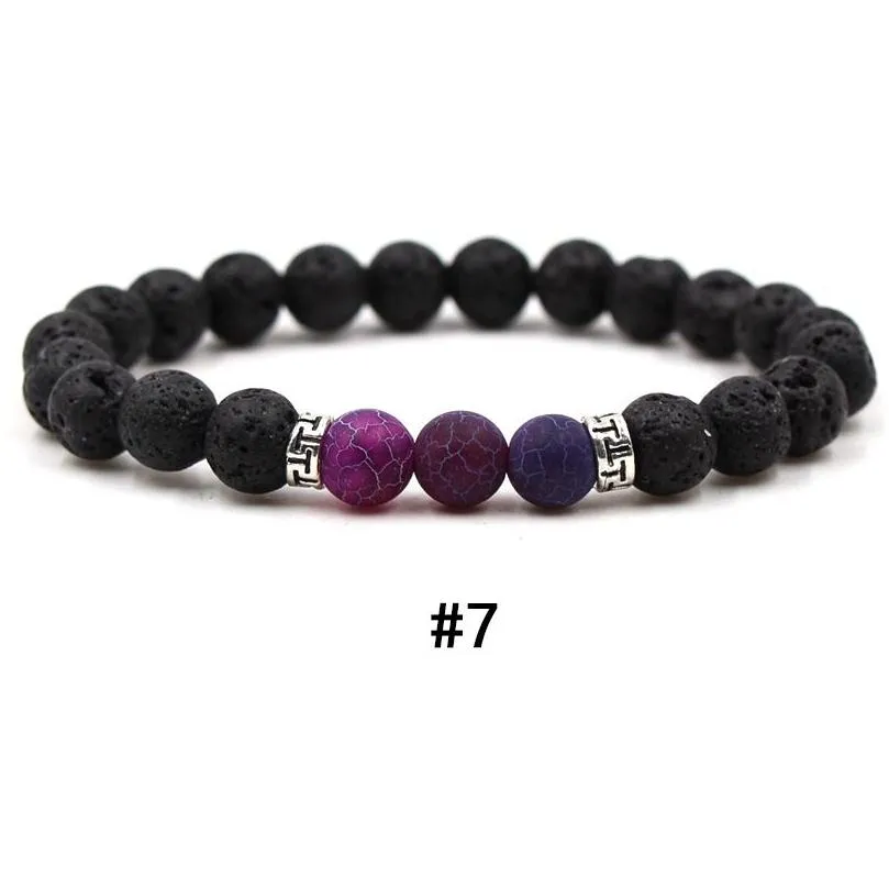 New Arrival 7 Colors Chakra Men Lava Rock Bracelet 8Mm Black Natural Volcanic Healing Energy Stone Yoga Bangle For Women Fashion Drop Dhz5C