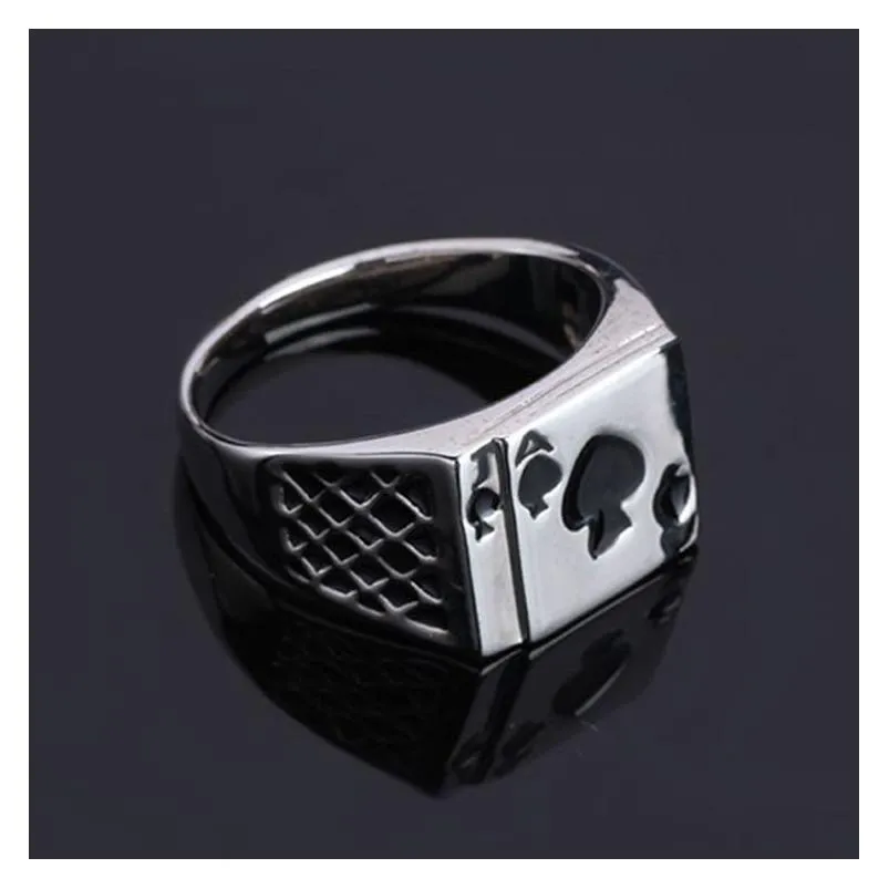 mens jewelry chunky black enamel spades cool poker ring for men