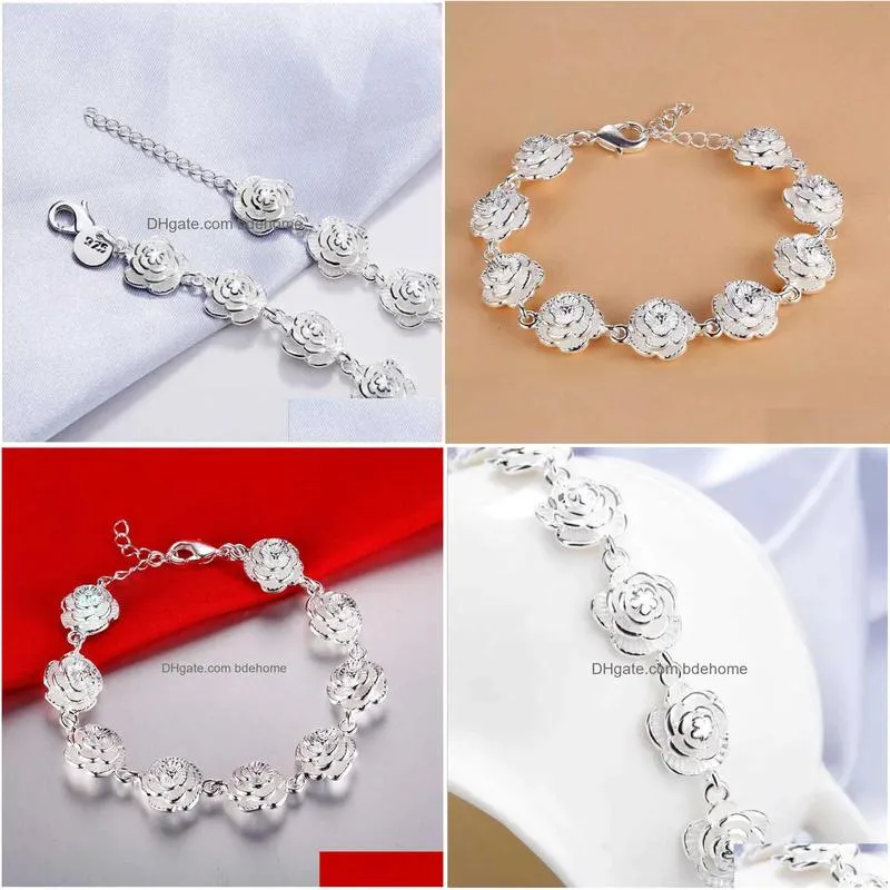 Chain Charming 925 Sterling Sier Rose Bracelet Suitable For Womens Fashion Beautif Party And Wedding Accessories Exquisite Luxury Jew Dh9Dl