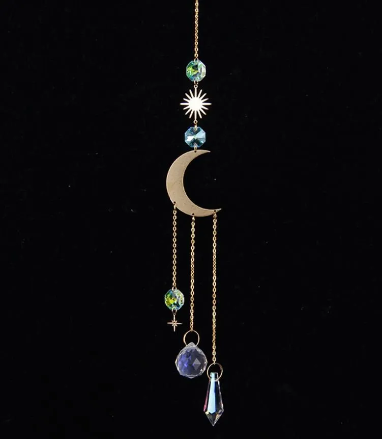 Sun Catchers Hanging Crystal Ball Beaded Ornament Garden Decorations Window Patio Lawn Moon Star Pendant Glass Prism Rainbow Maker Wind