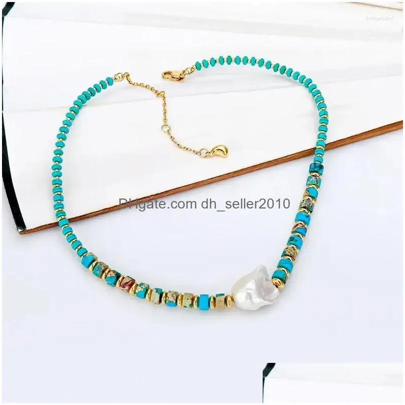 Other Pendants Natural Colored Stone Necklace For Women Big Baroque Pearl Party Fashion Jewelry Gold Color Metal Bead Necklaces Oem Dr Dhawk