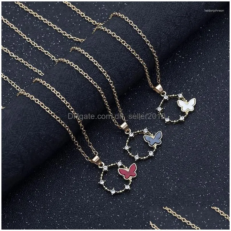 Pendant Necklaces 1Pc Simple Geometric Round Circle Butterfly Flower Zircon Clavicle Necklace Animal Flying Bee Dragonfly Insect Drop Dhtfs