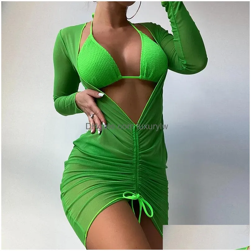 Bikinis Set New Selling European And American Split Swimsuit Aesthetic Solid Color Three Piece Womens Drop Delivery Sports Outdoors Wa Dhnbr