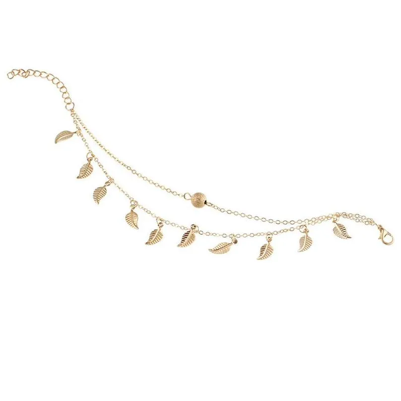 Leaf Charm Anklets Real Pos Chain Ankles Bracelet Fashion 18K Gold Alloy Ankle Bracelets Foot Jewelry Drop Delivery Dhcdi