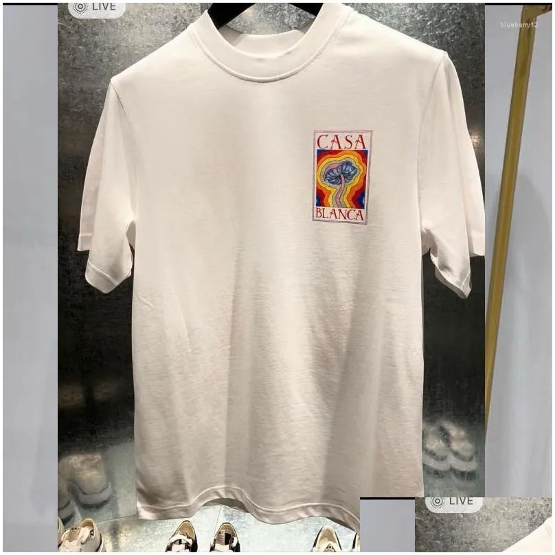 Men`S T-Shirts Mens T Shirts Designer Tees Rainbow Mushroom Letter Print Short Sleeve Tops Cotton Loose Men Drop Delivery Apparel Clot Dhob8