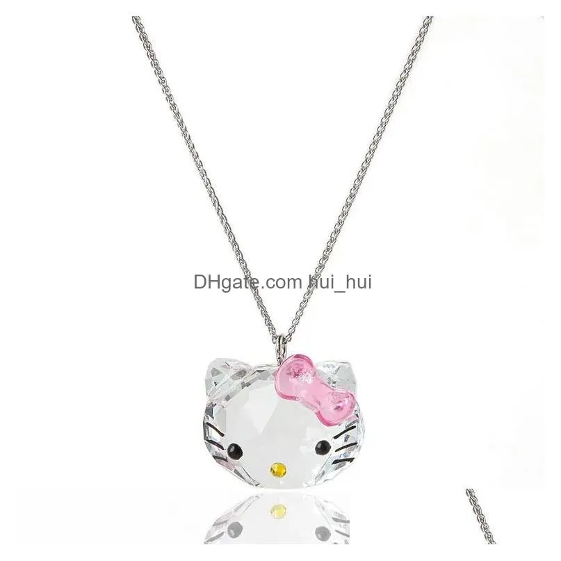 Pendant Necklaces S925 Sier Austrian Crystal Lovely Kitty Cat Cute Cats Link Chain Girl Children Choker Necklace Earrings Bracelets Dhdvi