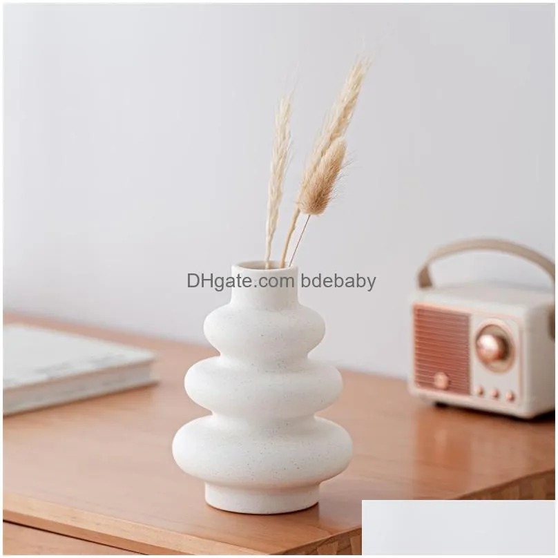Vases Circle Ceramic Vase Pampas Grass Modern Dried Flowers Decorative For Centerpieces Kitchen Office Living Room Drop Delivery Dhg81