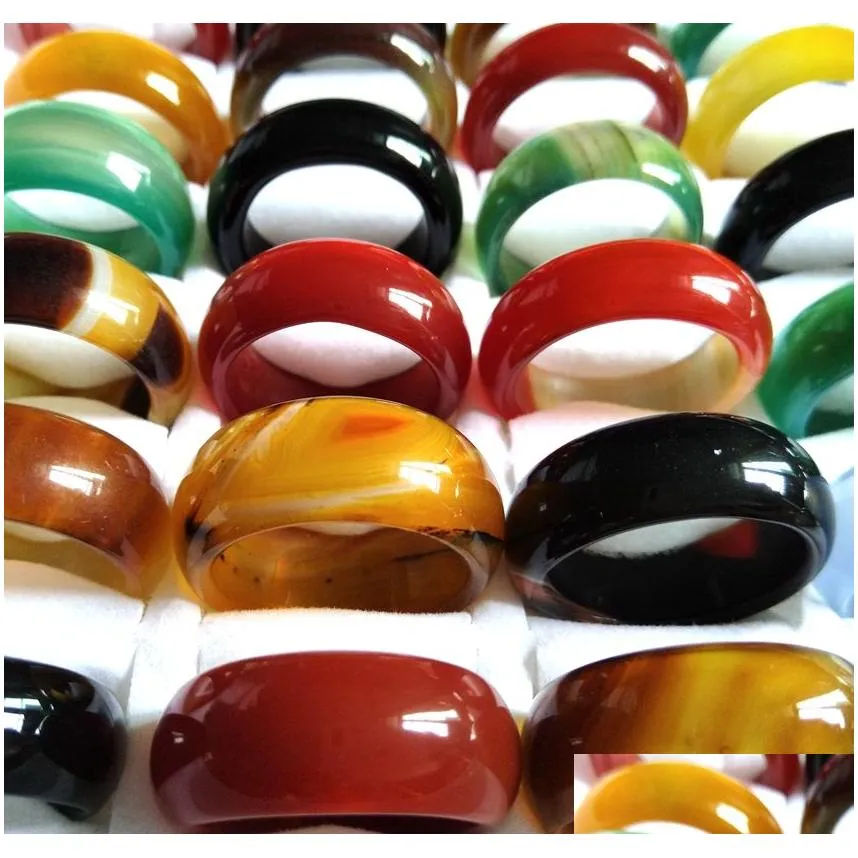 20Pcs/Lot Men Women Mticolor Smooth Solid Jade Ring Lady Beautif Agate Natural Gem Stone Charm Jewelry Lover Xmas Gift Drop Delivery Dh0Uf