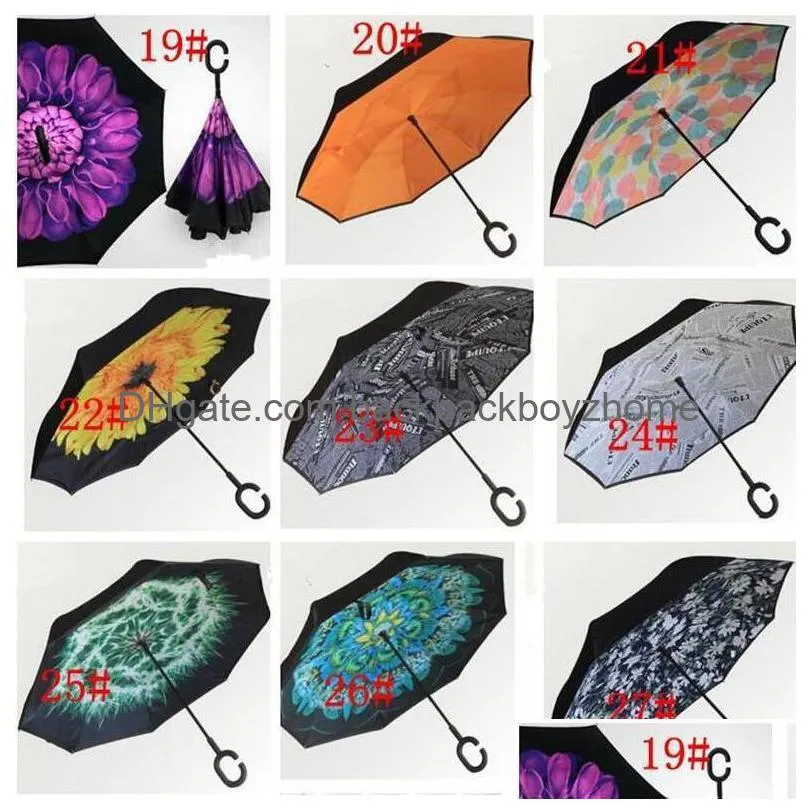 Umbrellas Newreverse Windproof Reverse Layer Inverted Umbrella Inside Out Stand Sea Drop Delivery Home Garden Household Sundries Dhfhj