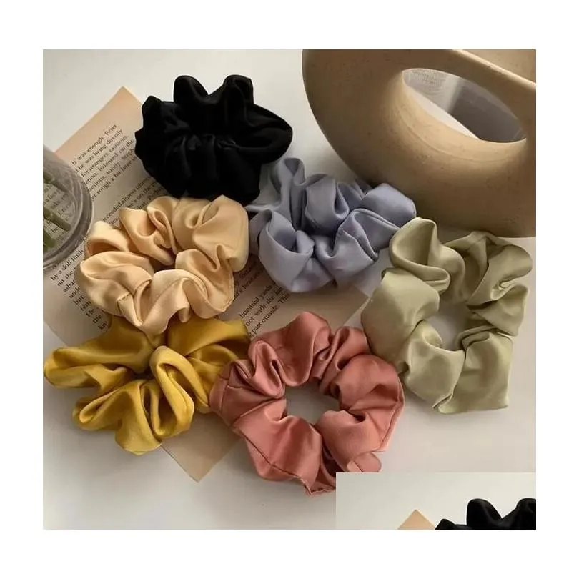 Lady Hair Scrunchies Ring Stretch Hairband Solid Color Elastic Bubble Sports Dance Silk Soft Charming Hair band Ponytail Holder