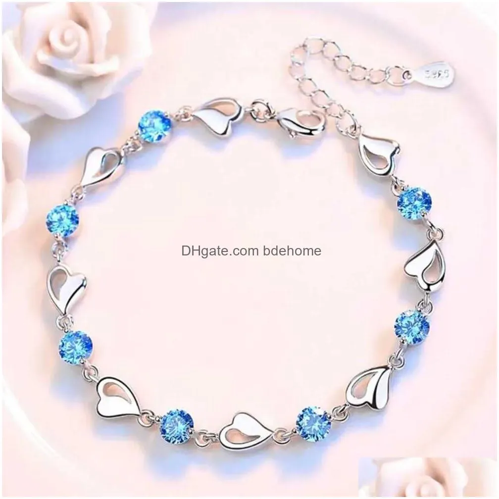 Chain 925 Sterling Sier Bracelet Jewelry High Quality Retro Heart Shaped Wedding Cubic Zirconia Length 20Cm Q240401 Drop Delivery Dhlym