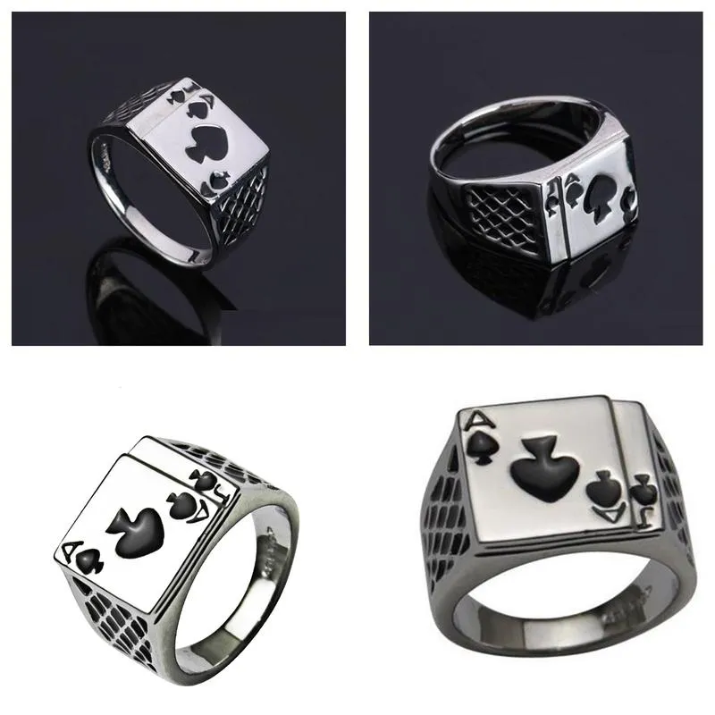 mens jewelry chunky black enamel spades cool poker ring for men