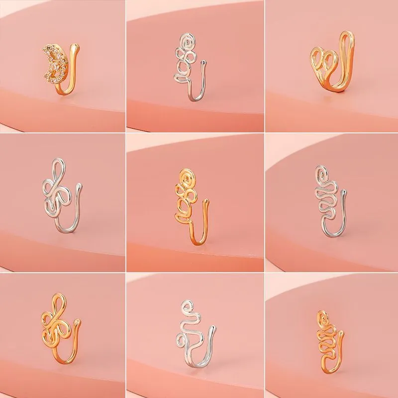 Nose Rings Studs Fashion Ring Charm Crystal Butterfly Pentagram Women Fake Piercing Clip On Ear Body Jewelry Drop Delivery Otanb