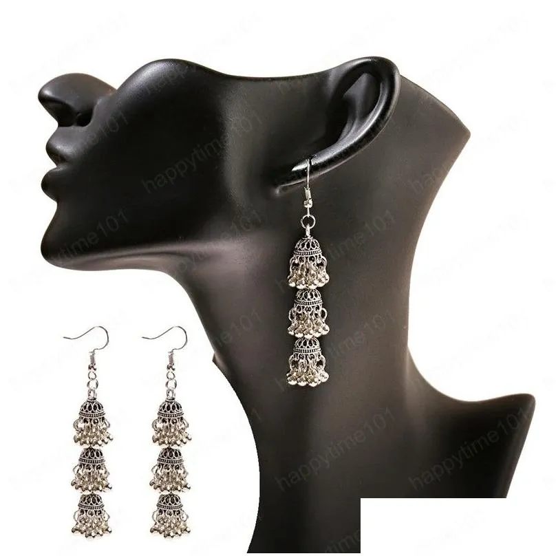 womens retro long gold jhumka dangle earring indian jewelry classic bells tassel drop earrings