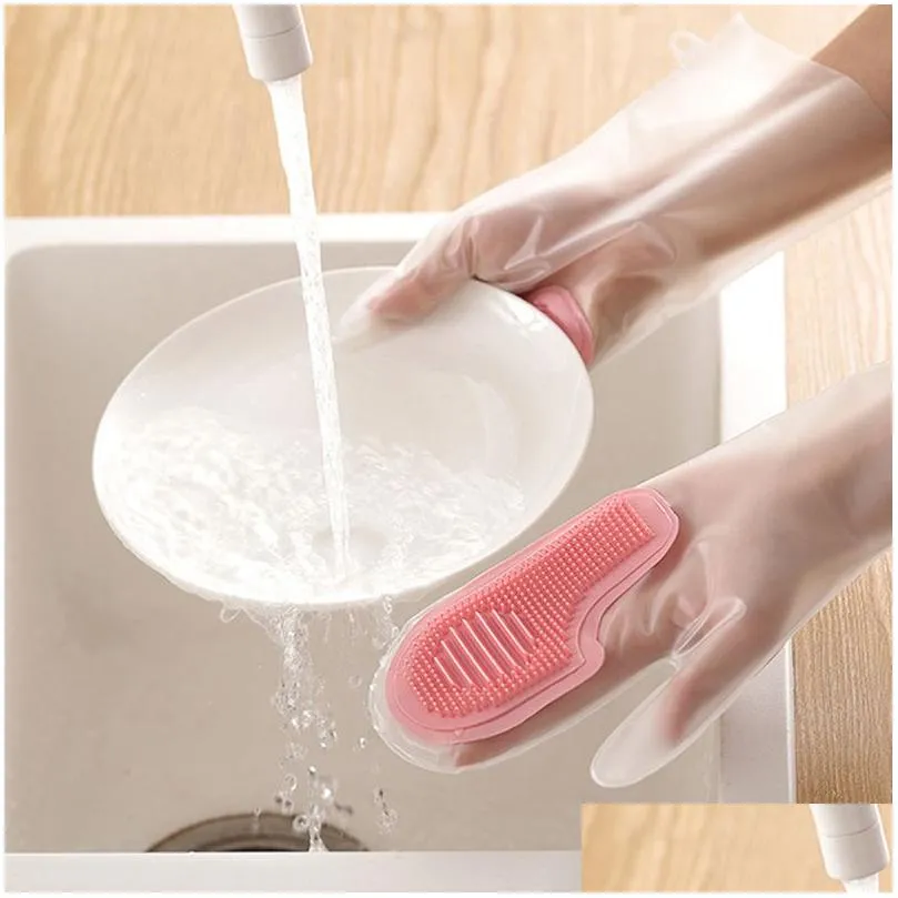 Kitchen Dish Washing Gloves Waterproof Household Dishwashing Cleaning Housework Non Slip Dish Washing Brush Gloves W0120