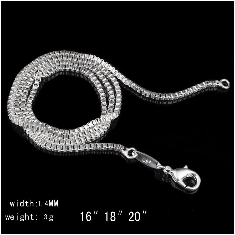 1.4mm 925 stamped box chain necklace sterling silver necklace for men women fashion lobster clasp chain fit jewelry making 16 18-24