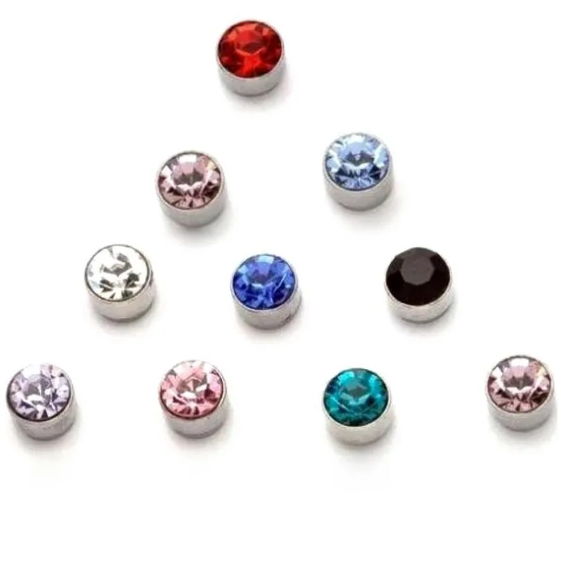 Stud Regelin 12 Pair/Lot 4/5/6/7Mm Round Crystal Rhinestone Magnet Earring Puck Women Mens Magnetic Fake Ear Plug Jewelry Drop Delive Dhuip