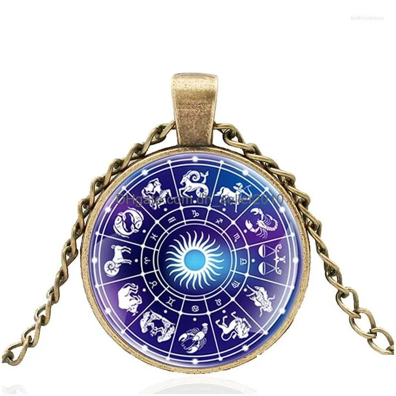 Pendant Necklaces Fahsion Twee Constellations Pattern Glass Dome Necklace Men Women Charm Jewelry Accessories Drop Delivery Dhphb