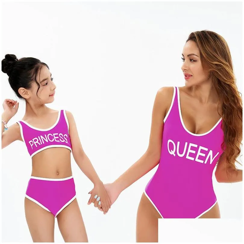 Luxury Designer Bikini European and American swimsuit women`s one piece triangle solid color parent-child girl print girl style bikini