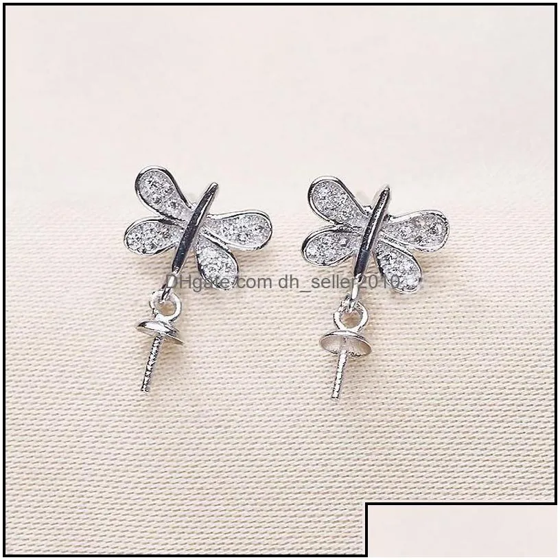 Jewelry Settings 925 Sier Pearl Earings Setting Zircon Solid Dragonfly Earing Ring Mounting Blank Diy Jewelry Gift For Fmale Drop Del