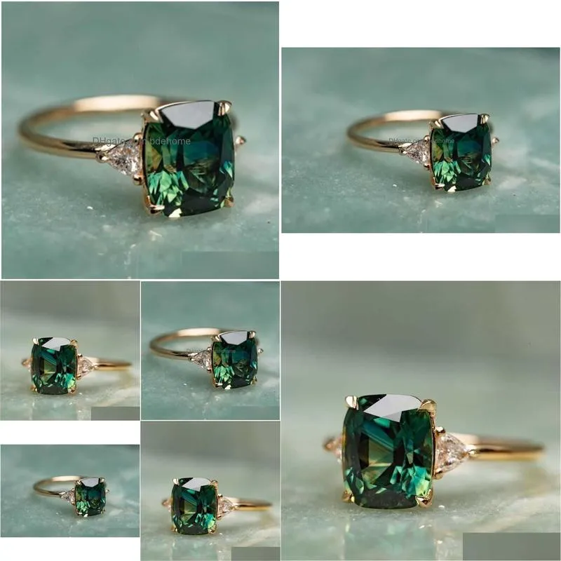 Band Rings Ring Bright Square Emerald Engagement Womens Gold Luxury Zircon Green Wedding Party Gift Fashion Jewelry Drop Delivery Dhysm