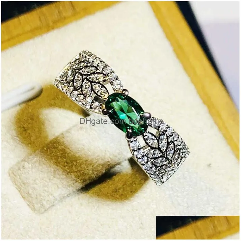 Band Rings Huitan Fancy Leaf Oval Green Cubic Zirconia Wedding For Women 2023 New Exquisite Finger Accessories Fashion Jewelry Drop D Dh0Xi