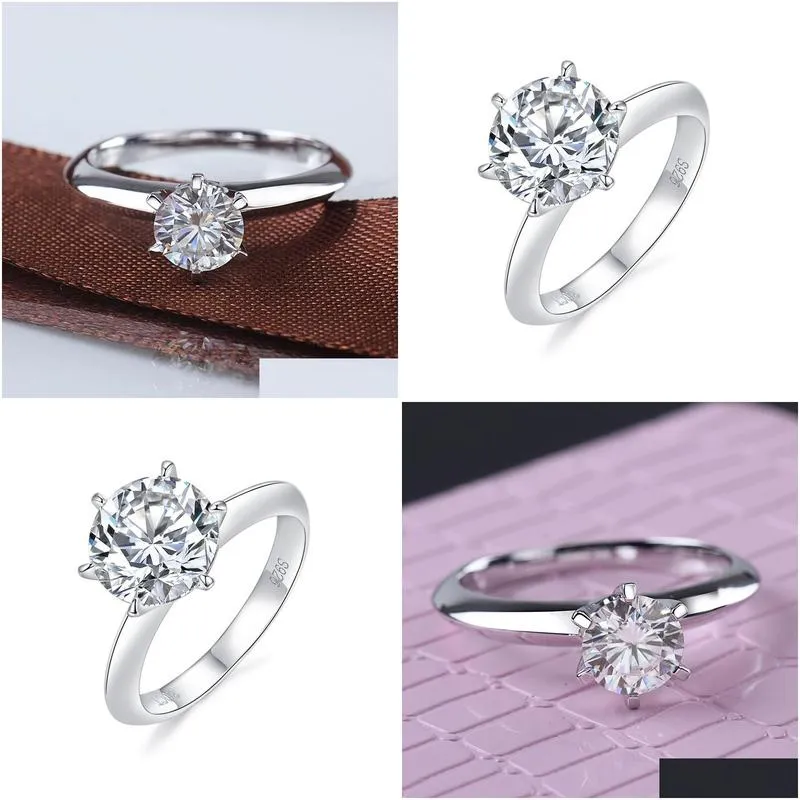 6 prongs 925 sterling silver moissanite finger ring real 3 carat d color top quality women