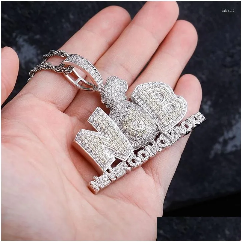 Pendant Necklaces Hip Hop Money Bag Never Going Broke Iced Out Letters Necklace Micro Pave Cubic Cz Jewelry Drop Delivery Dhkdz