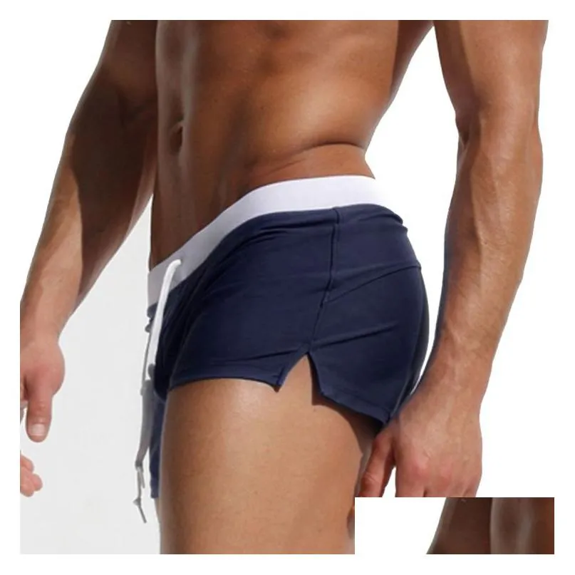 European and American men`s colorful fashion back pocket design beach breathable quick drying shorts lace-up boxer swimming trunks