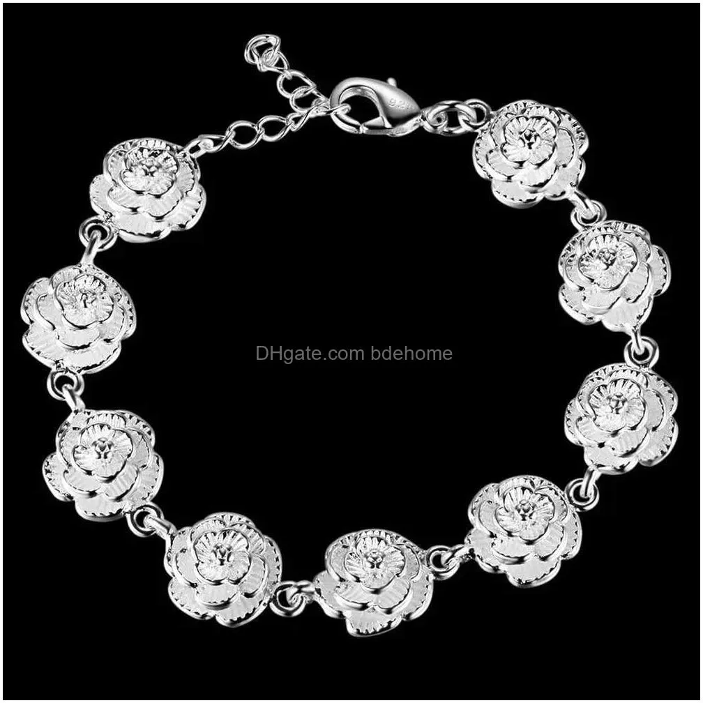 Chain Charming 925 Sterling Sier Rose Bracelet Suitable For Womens Fashion Beautif Party And Wedding Accessories Exquisite Luxury Jew Dh9Dl