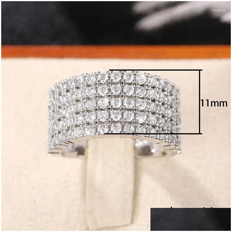 Cluster Rings Luxury Wide White Gold Filled Promise Ring Pave Cz Stone Engagement Wedding Band For Women Bridal Jewelry Drop Delivery Dhqlh