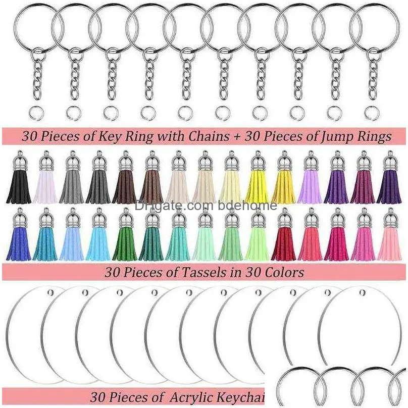 Keychains & Lanyards Acrylic Ornament Blanks Kit With 30 Pcs Blanksadd30 Keychain Colorf Tasselsadd30Pcs Key Chain Ringsadd Jump Ring Dhcwk