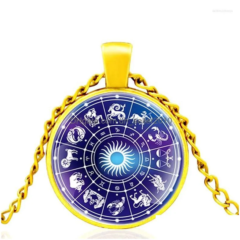 Pendant Necklaces Fahsion Twee Constellations Pattern Glass Dome Necklace Men Women Charm Jewelry Accessories Drop Delivery Dhphb