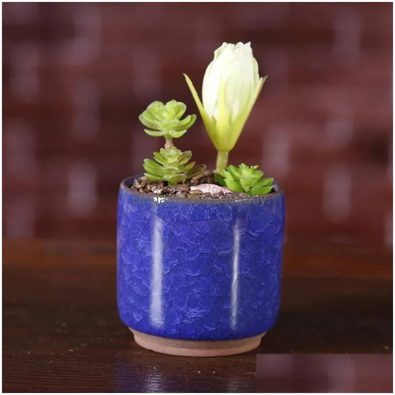 Planters & Pots Ice Cracked Ceramic Flower Pot Colorf Cute Flowerpot For Desktop Decoration Meaty Potted Plants Mini Drop Delivery Hom Dhjsn