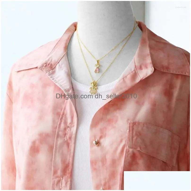 Pendant Necklaces Flola Gold Plated Girl Boy For Women Pink Crystal Heart Figure Couple Jewelry Gifts Nkev58 Drop Delivery Dhrs2