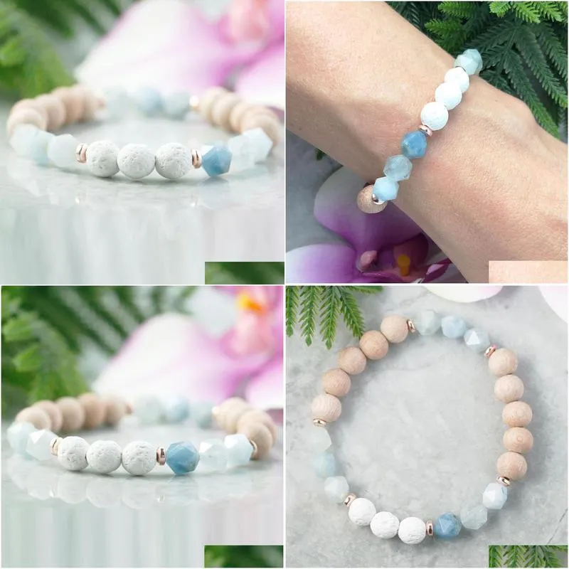 Mg1055 Blue Aquamarine Diffuser Bracelet Healing Crystals And Stones Essential Oil Jewelry Lava Bead Gemstone Mala Yoga Drop Delivery Dhapg